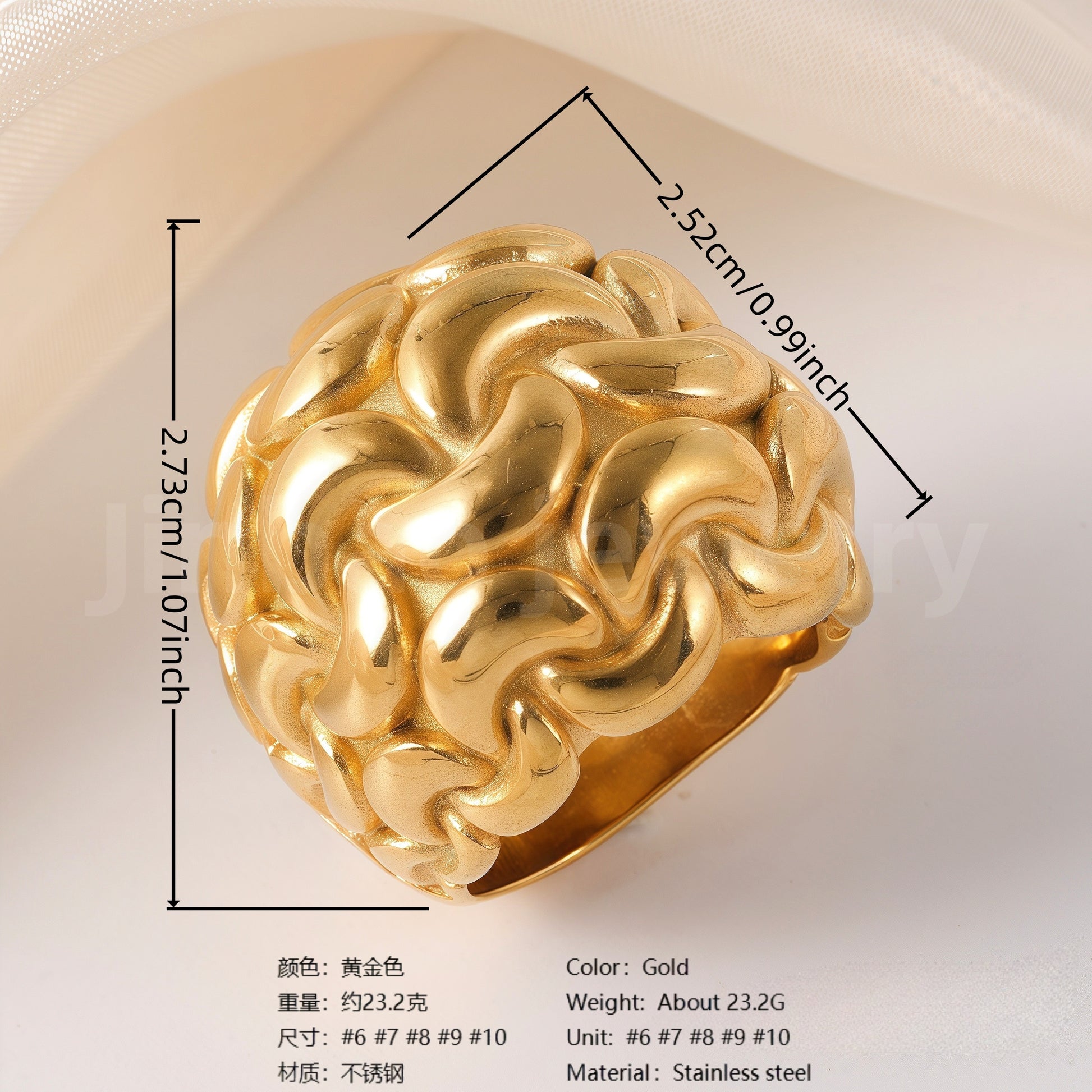 24K Gold-Plating Stainless Steel Fashion Sleek Modern Women's Ring