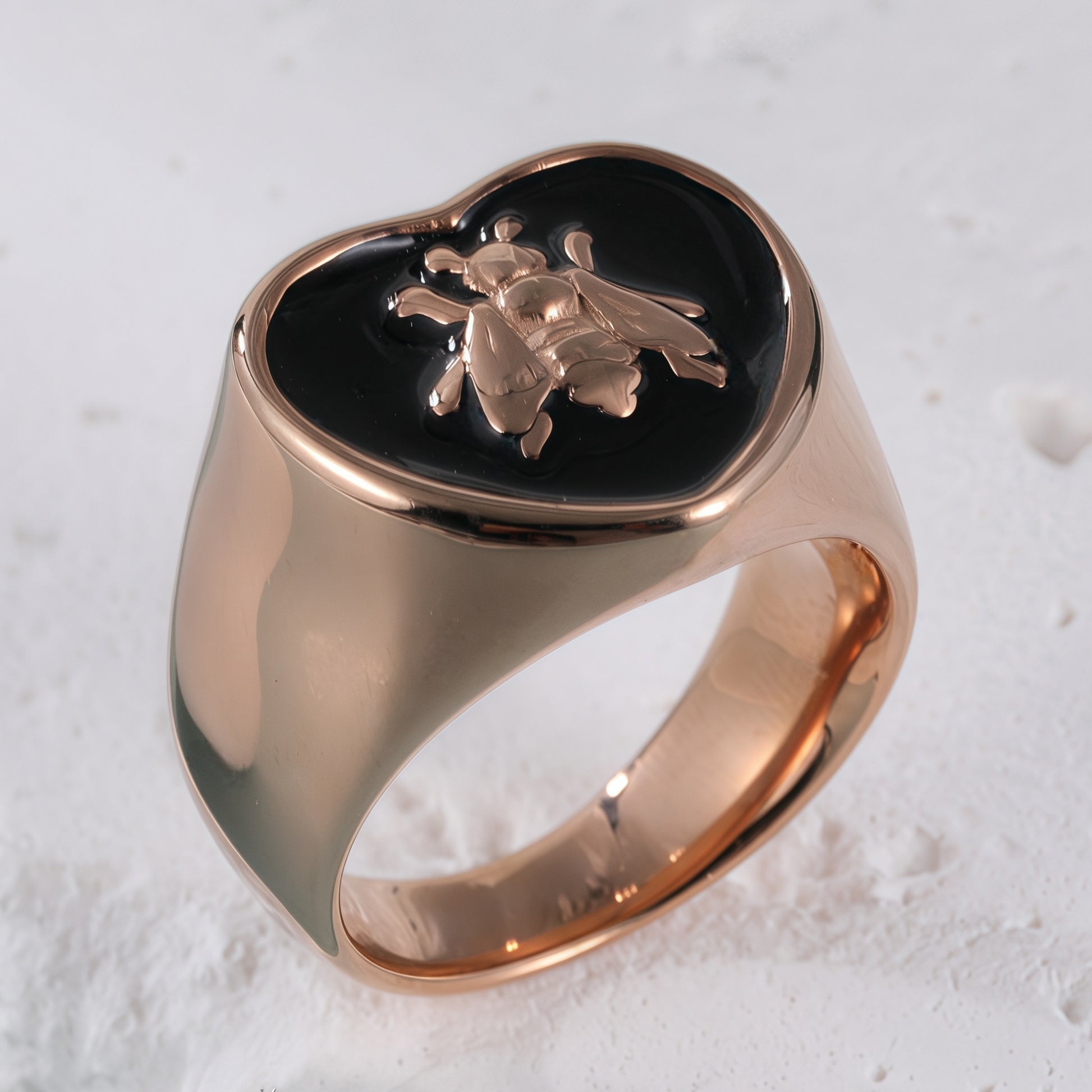 Vintage Insect Pattern Rose Hip Hop Gold Stainless Steel Ring | K07101