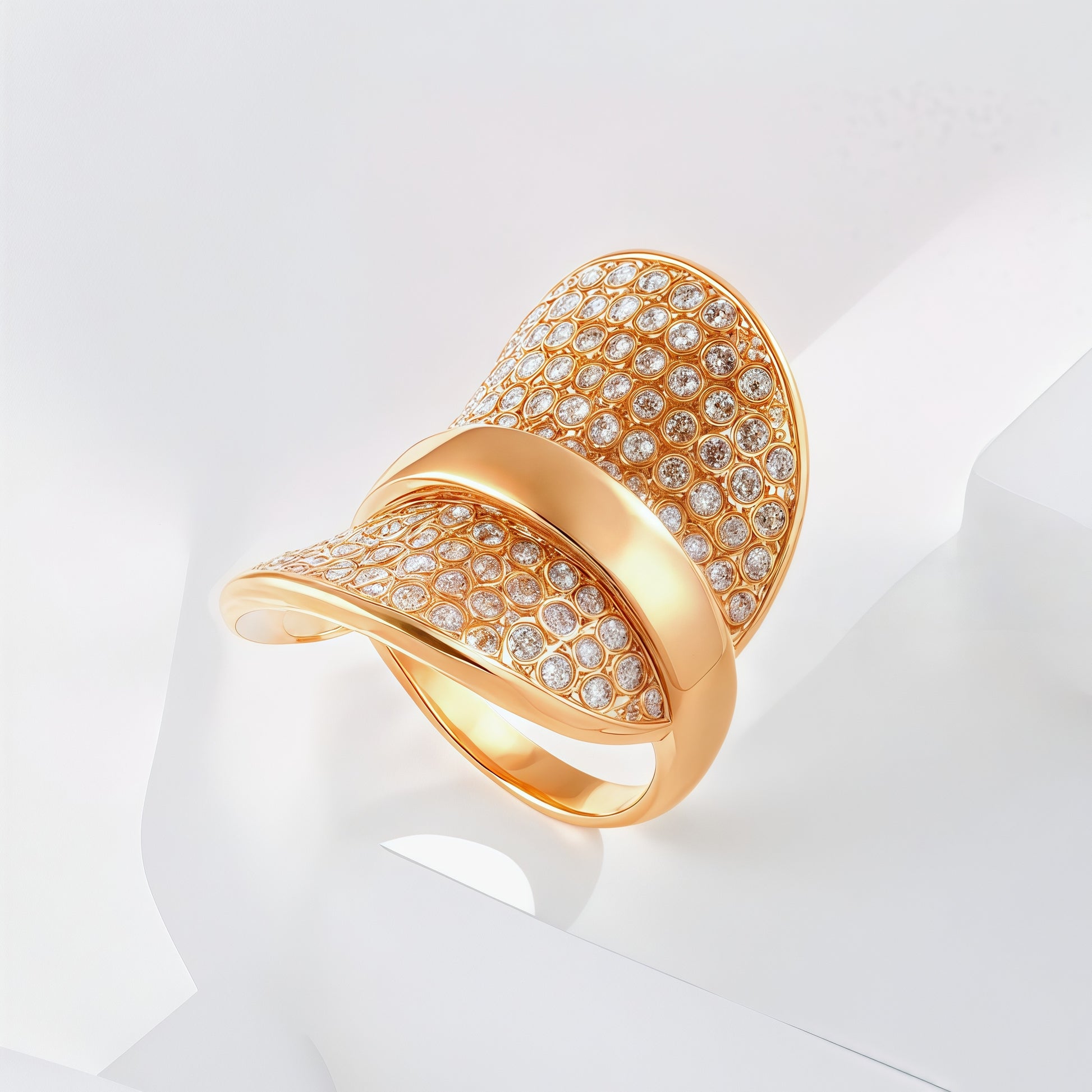 Elegant Rhinestone Embellished Gold Band Ring for Women | N00422