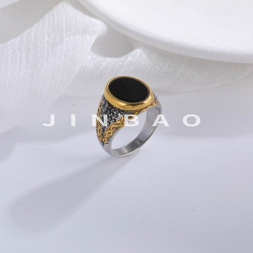 Bold Vintage Signet Ring Black Stone Stainless Steel for Men | K002746-JinBaoJewelry