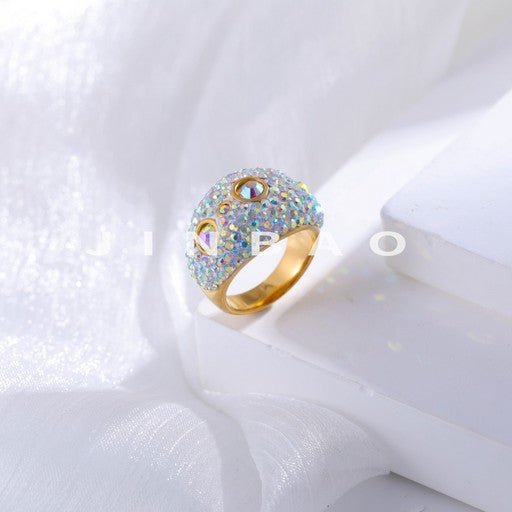Iridescent Rhinestone Inlaid Creative Personalized Stainless Steel Women's Ring | G005448