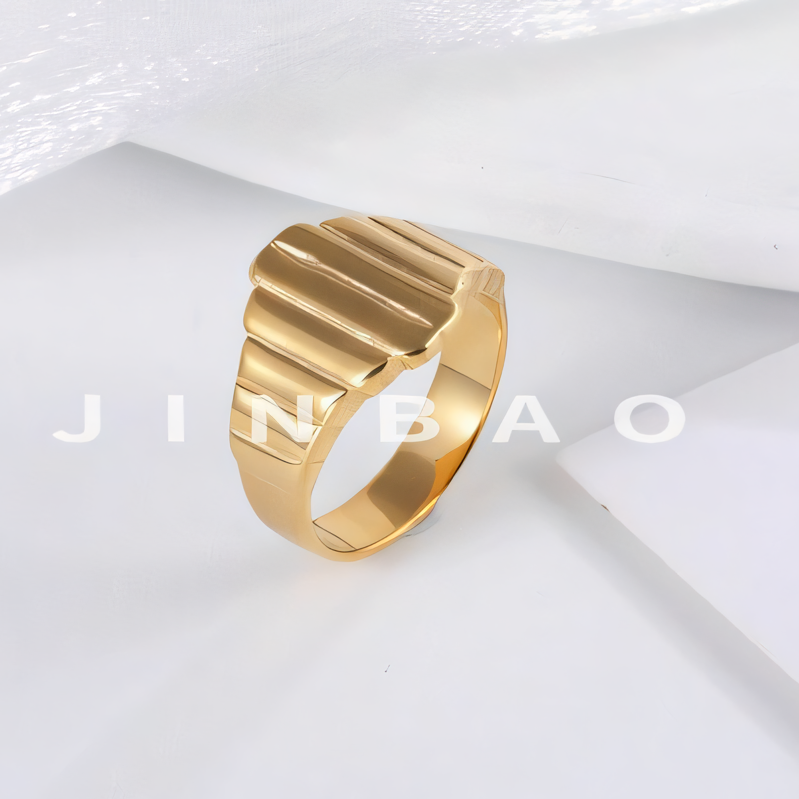 Modern Stainless Steel Textured Stripe Signet Ring for Women | N001502