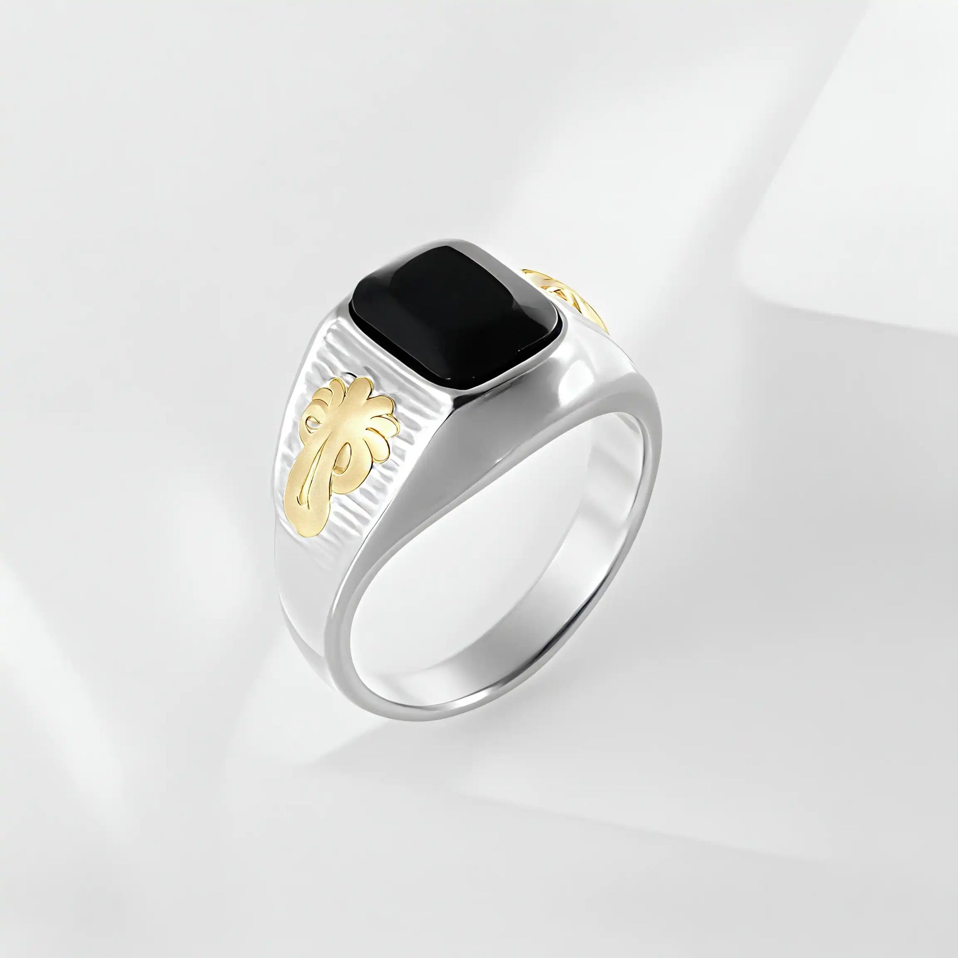 Classic Sunflower Black Gemstone Stainless Steel Ring for Men | K002789