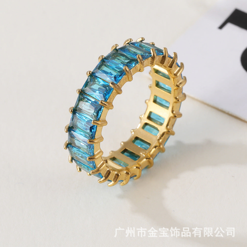 Women's stainless steel ring with colored zircon | G005626