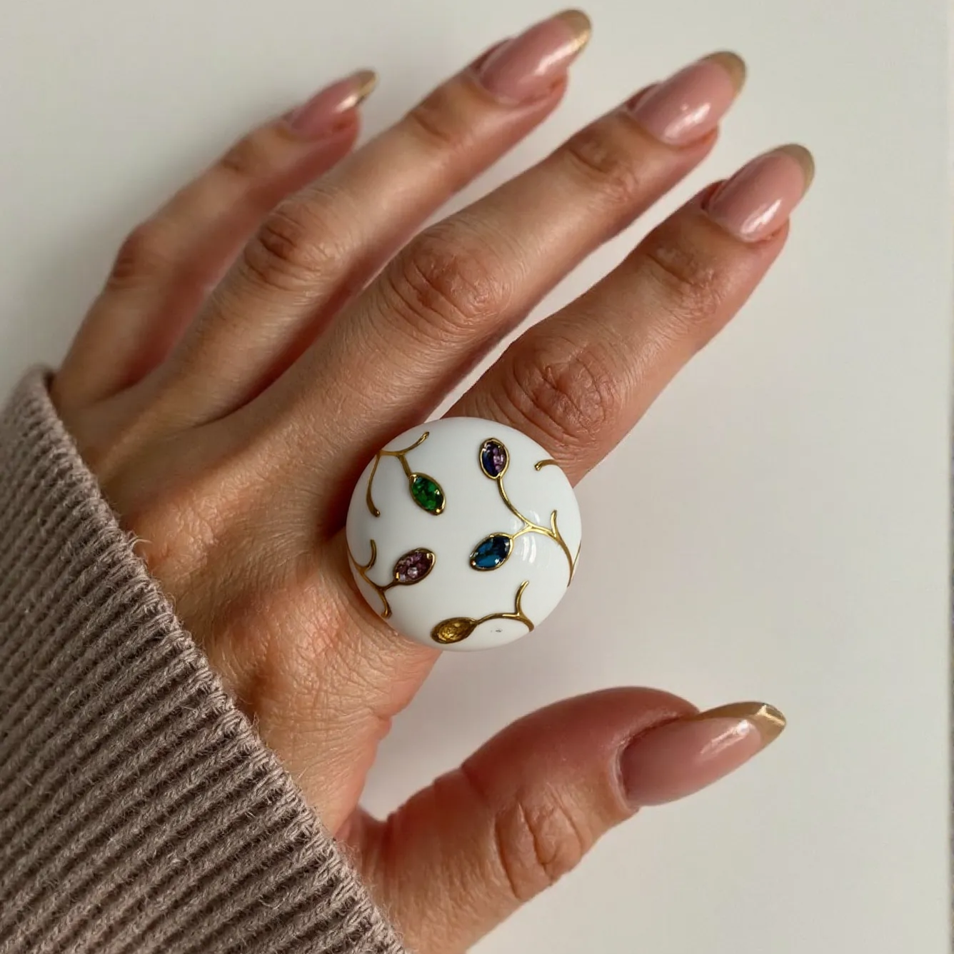 European Style Tree Branch Design Gemstone Ring Women's Fashion Metallic Band | G004480