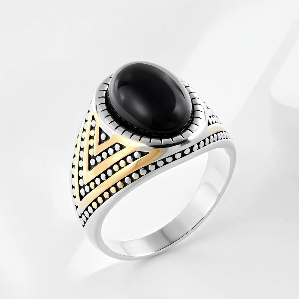Classic Black Gemstone Ring Men's Stainless Steel Design | K002790
