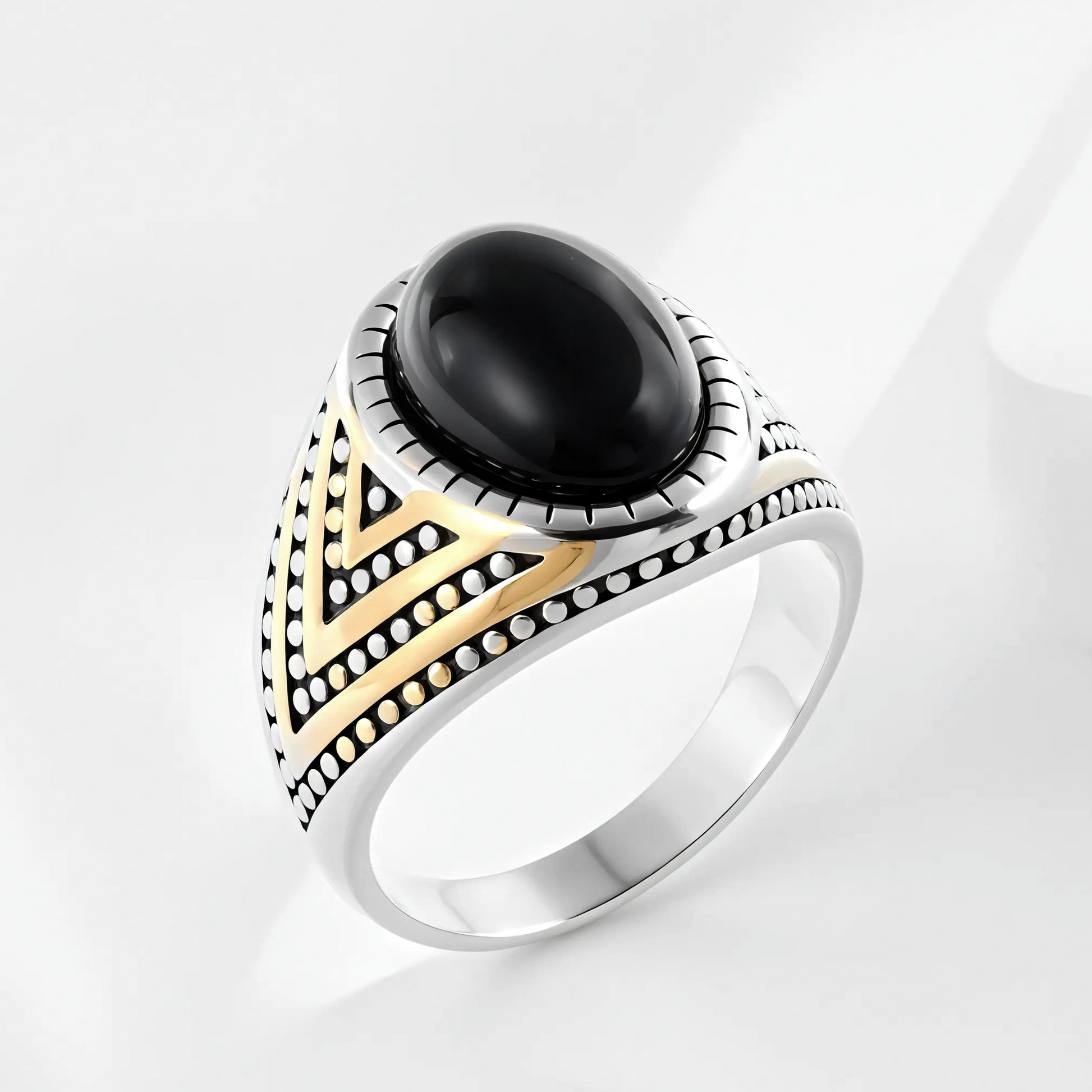 Classic Black Gemstone Ring Men's Stainless Steel Design | K002790