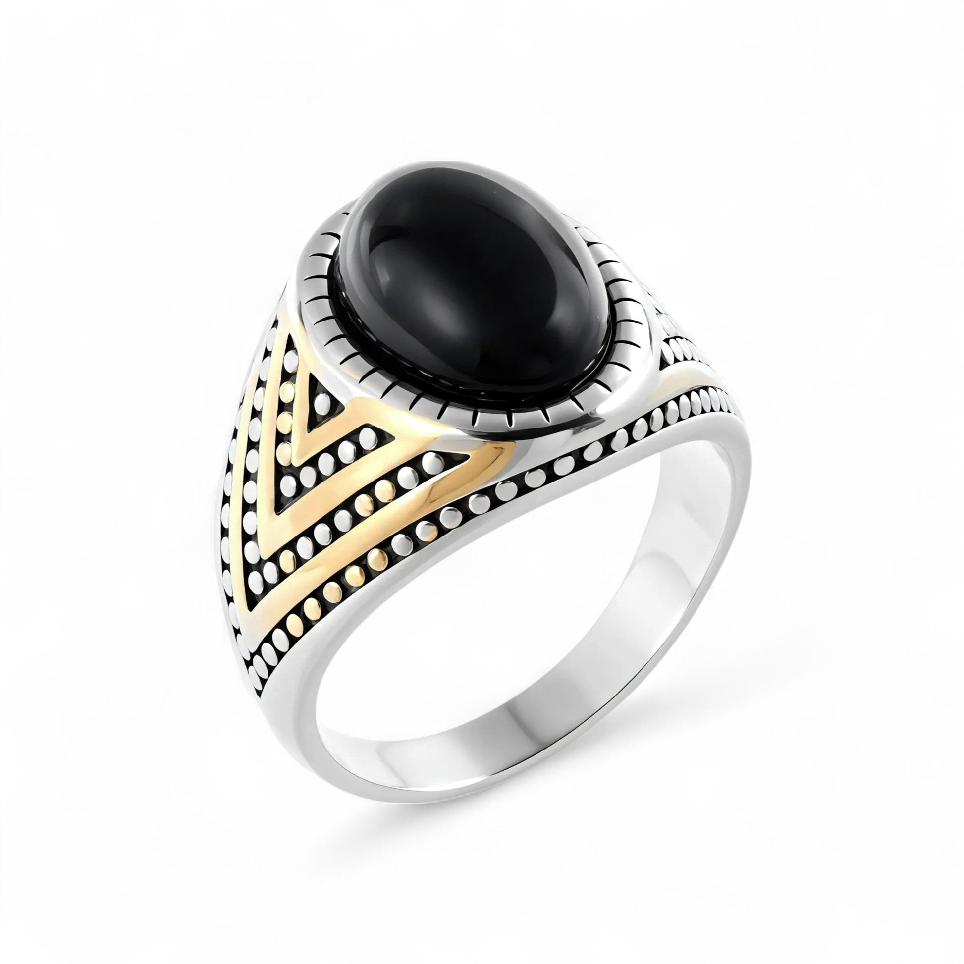 Classic Black Gemstone Ring Men's Stainless Steel Design | K002790