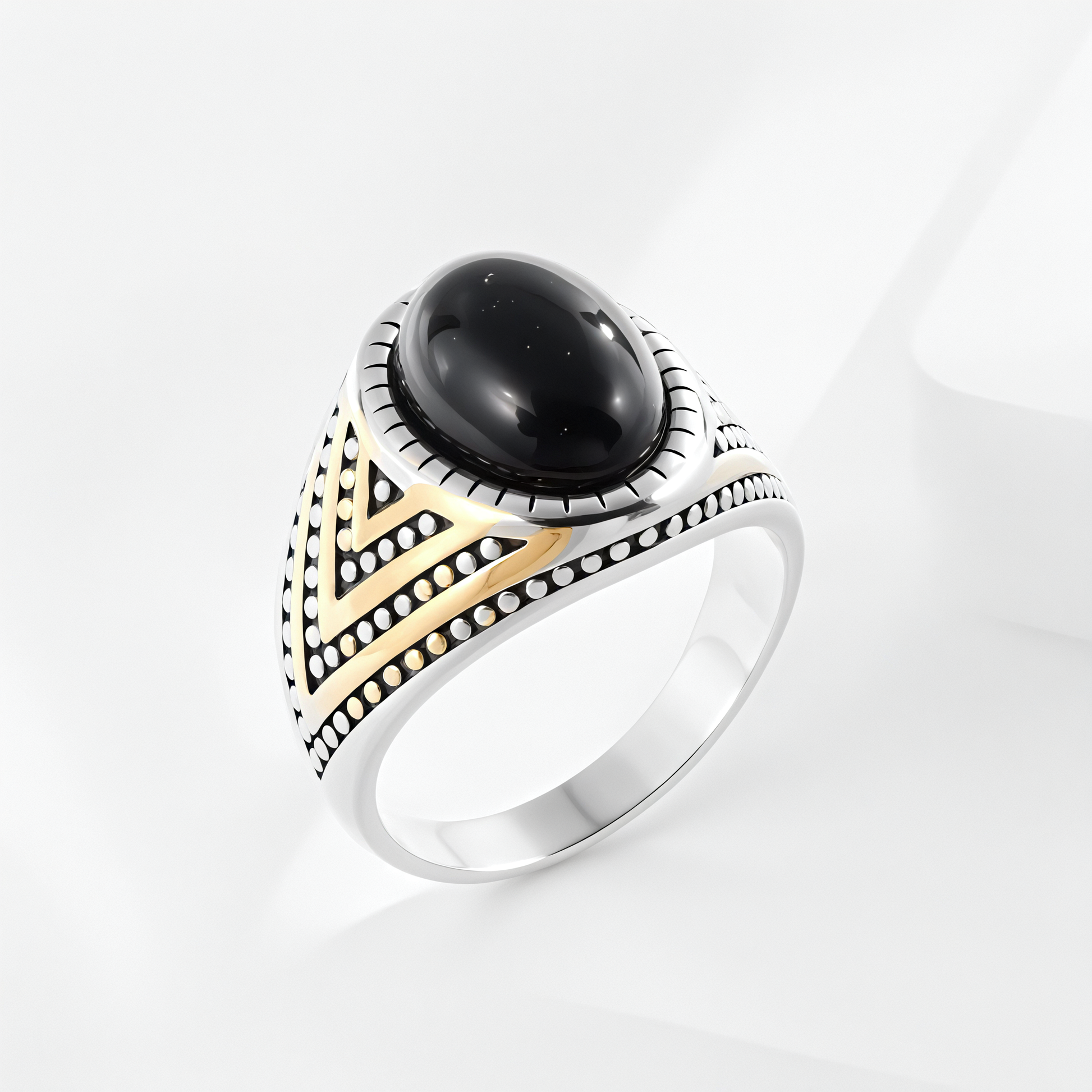 Classic Black Gemstone Ring Men's Stainless Steel Design | K002790