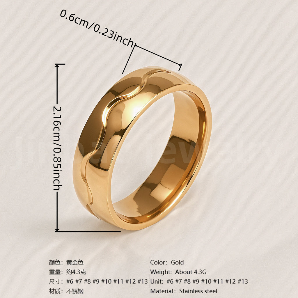 Stylish 24K Gold-Plating Stainless Steel Unisex 6MM Band