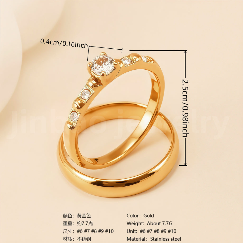 24K Gold-Plating Stainless Steel Luxury Crystal Wedding Waterproof Ring