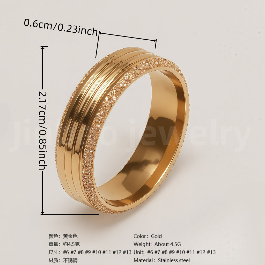 Stylish 24K Gold-Plating Stainless Steel Unisex 6MM Band
