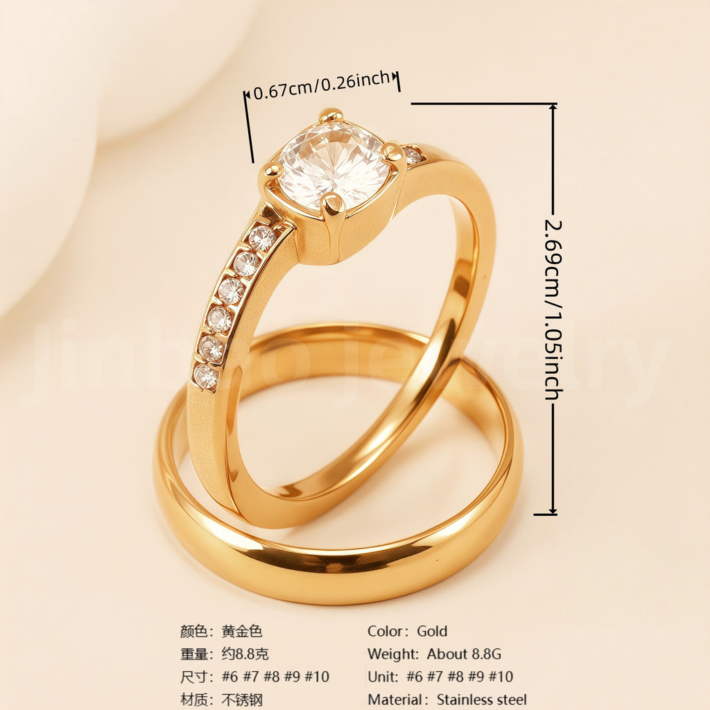 24K Gold-Plating Stainless Steel Luxury Crystal Wedding Waterproof Ring