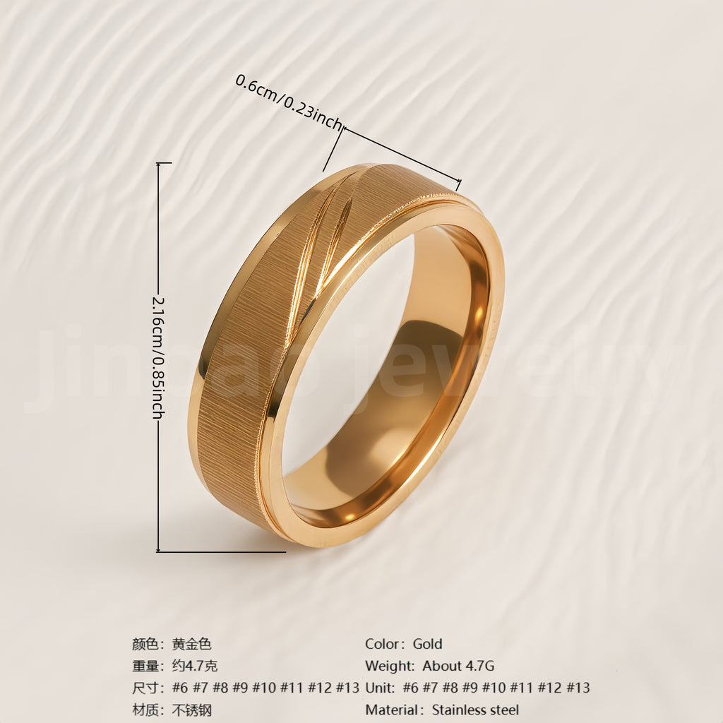 Stylish 24K Gold-Plating Stainless Steel Unisex 6MM Band