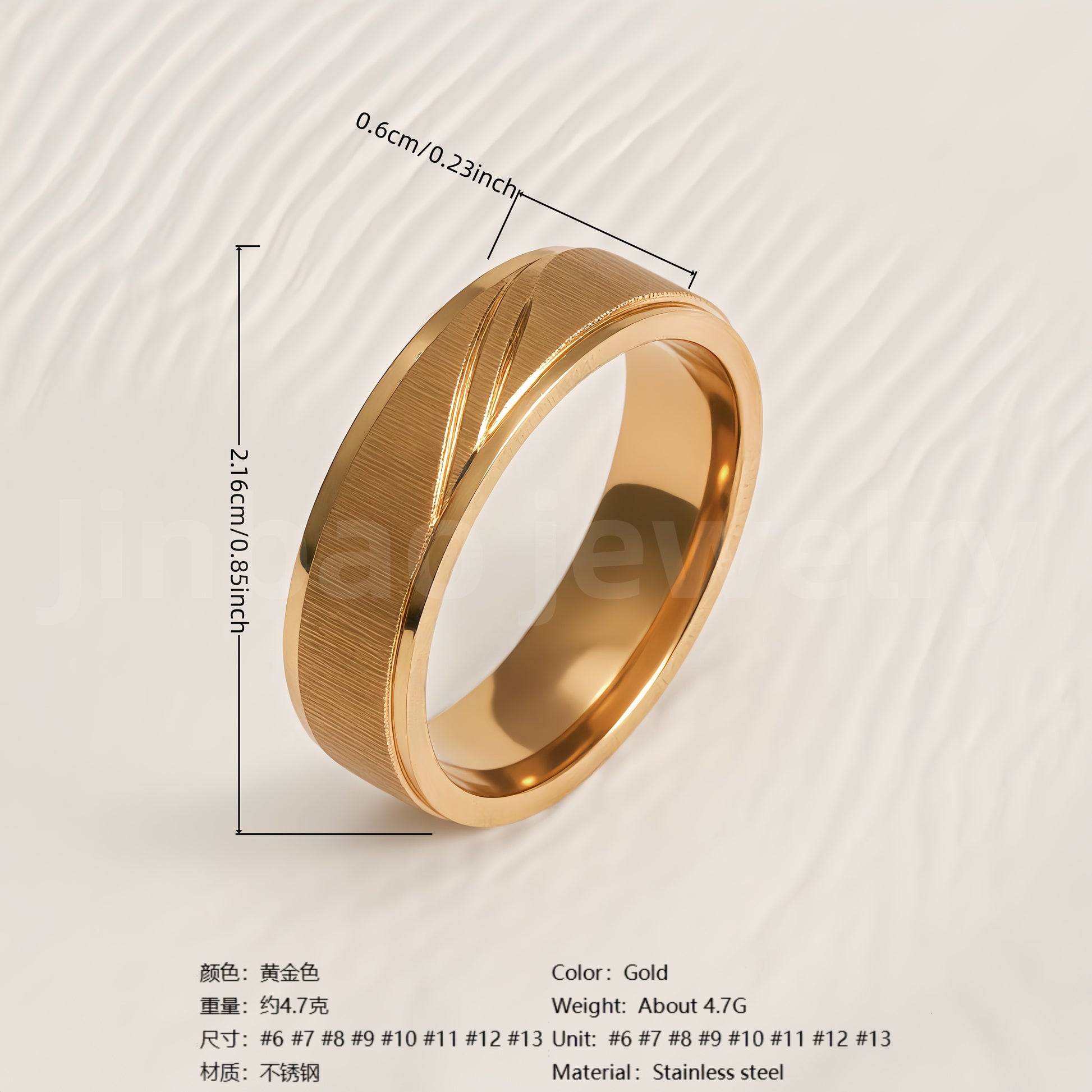 Stylish 24K Gold-Plating Stainless Steel Unisex 6MM Band