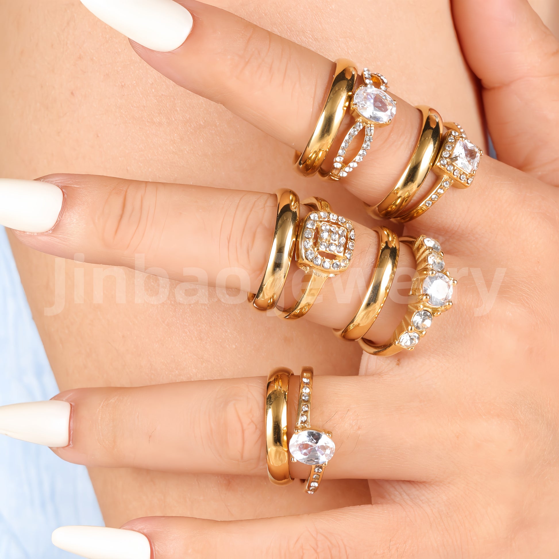 3 pc His & Her Gleaming Elegance Wedding Ring Set Hypoallergenic 24k Gold, Cubic Zirconia, Size 6-10