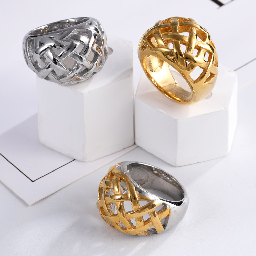 Chic Stainless Steel Woven Texture Ring for Women | ML058