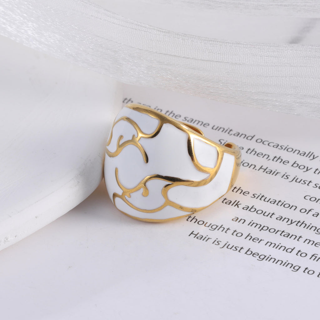 Elegant Stainless Steel White and Gold Ring Classic Fashion for Women | G004271