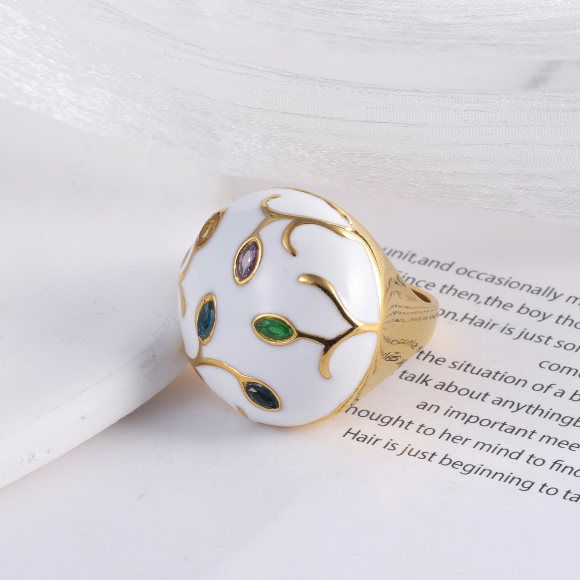 European Style Tree Branch Design Gemstone Ring Women's Fashion Metallic Band | G004480