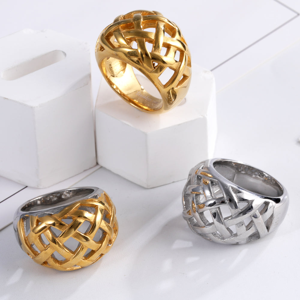 Chic Stainless Steel Woven Texture Ring for Women | ML058
