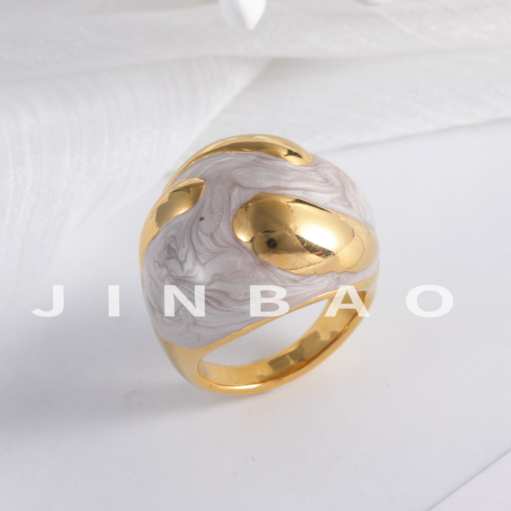 Colorful Marbled Resin Stainless Steel Ring with Gold Detail for Women | G004486