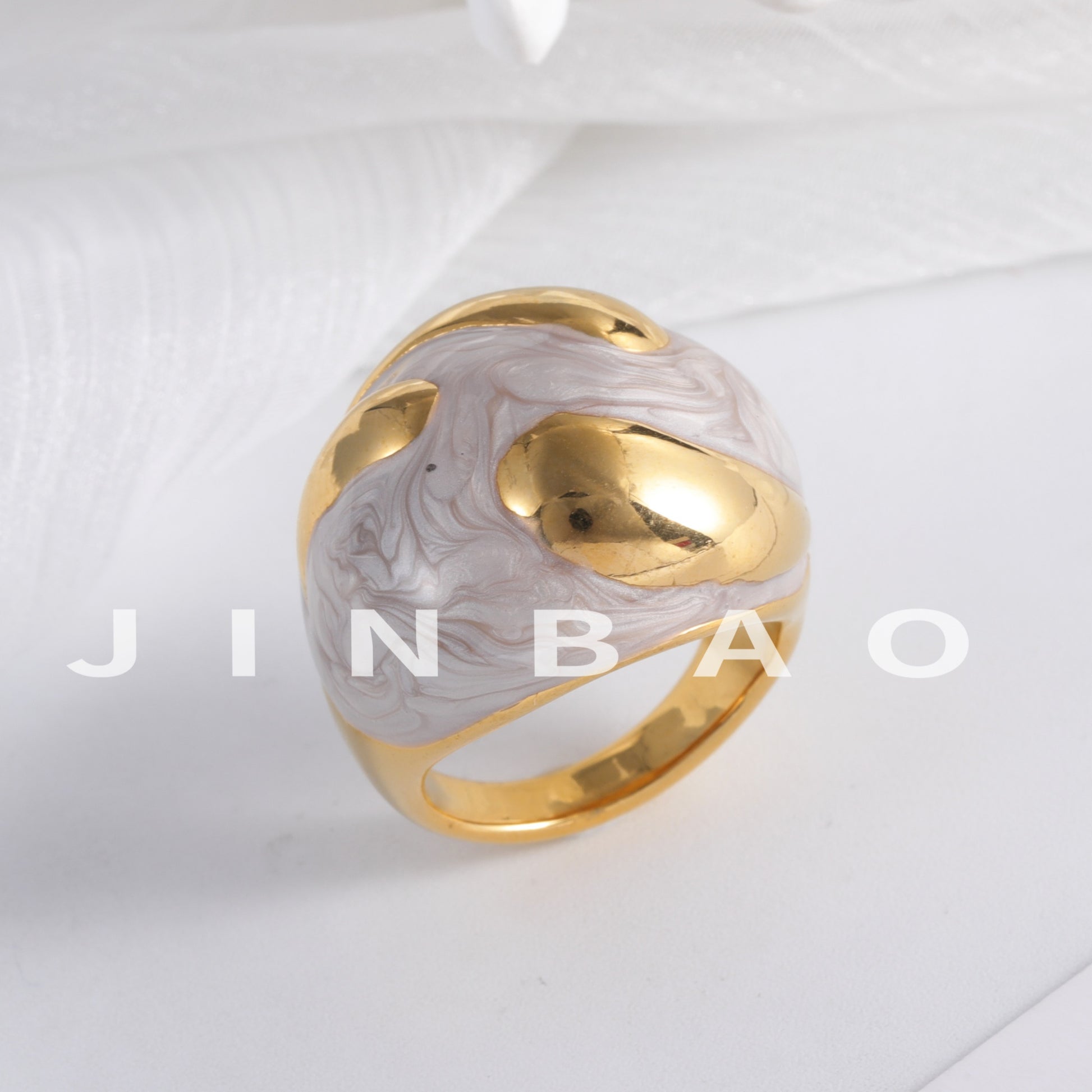 Colorful Marbled Resin Stainless Steel Ring with Gold Detail for Women | G004486