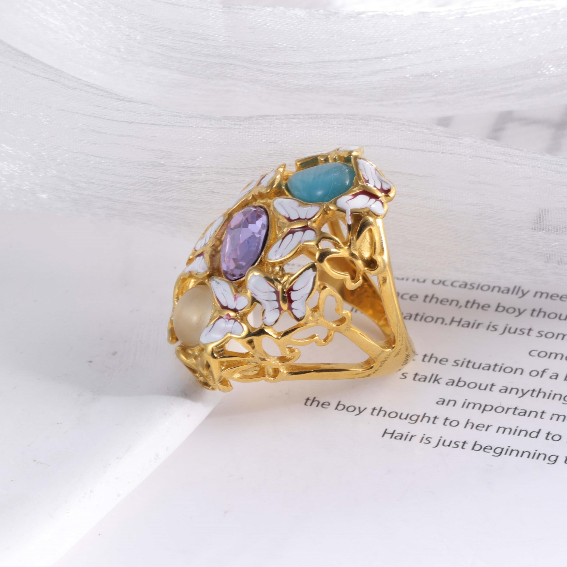 Creative Stainless Steel Gemstone Decorative Ring Women's Ring | G004474