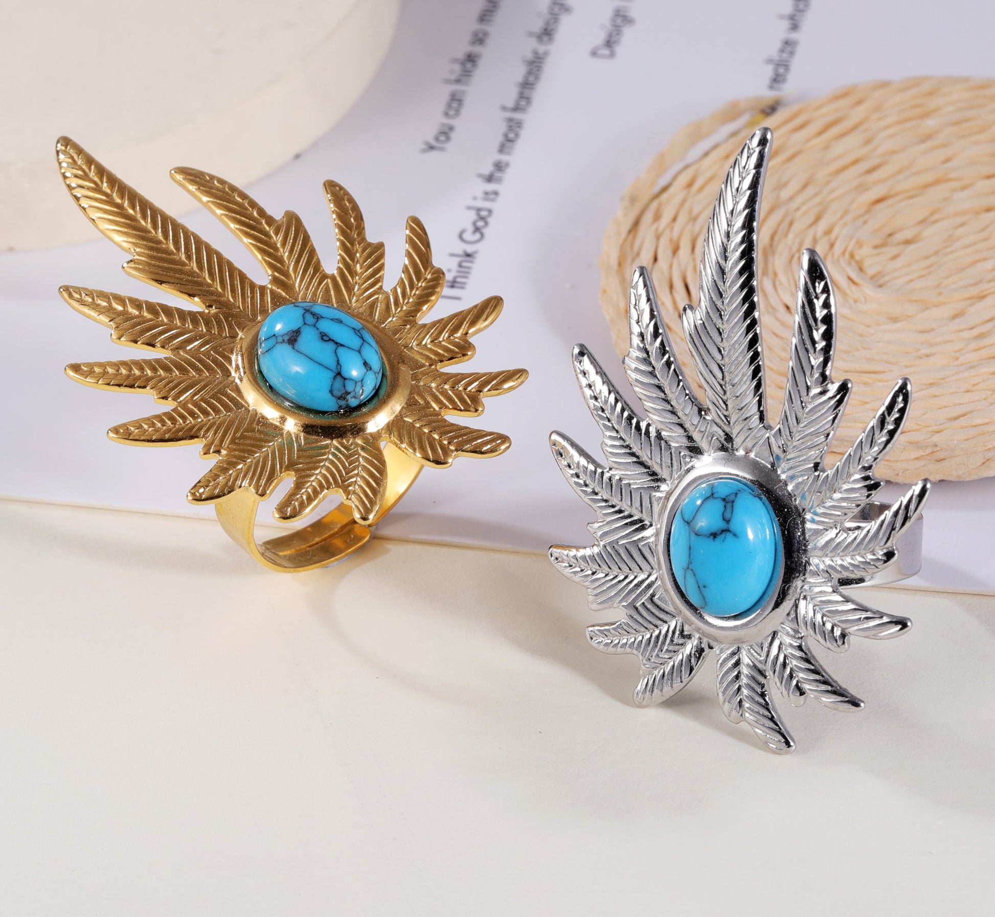 Turquoise in Leaves - Nature-Inspired Ring for Women | G005434