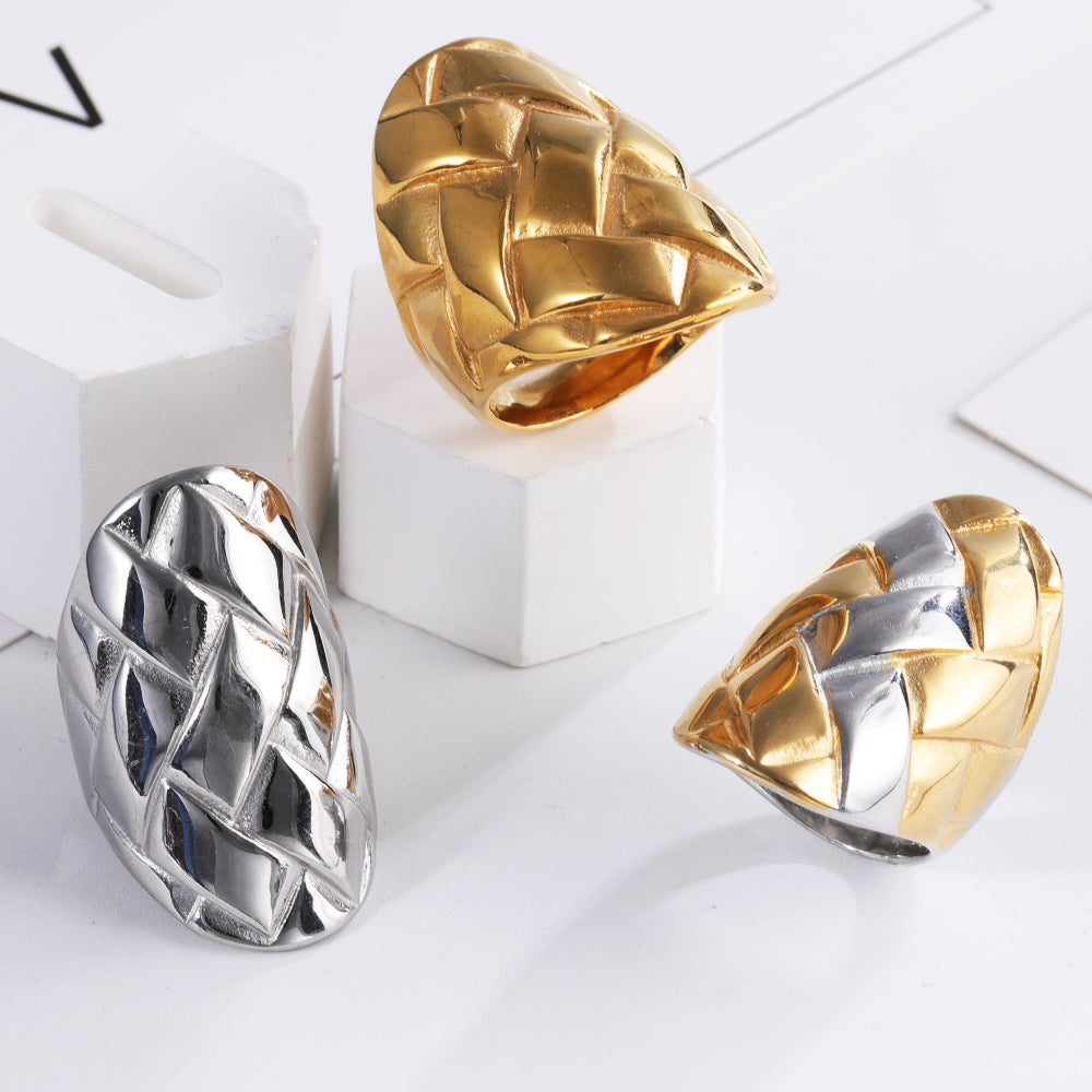 Sleek Stainless Steel Woven Band Ring for Women | G002903