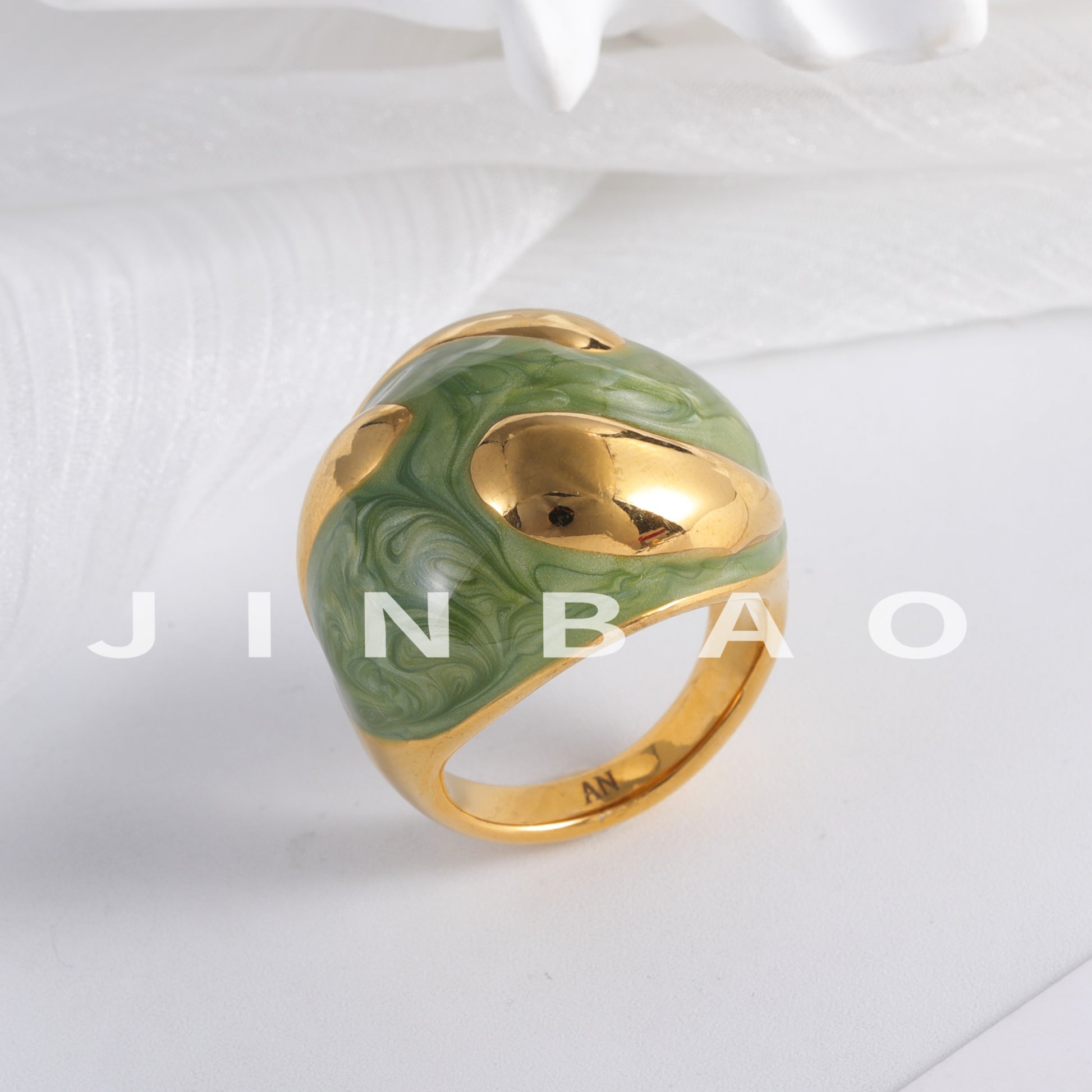 Colorful Marbled Resin Stainless Steel Ring with Gold Detail for Women | G004486