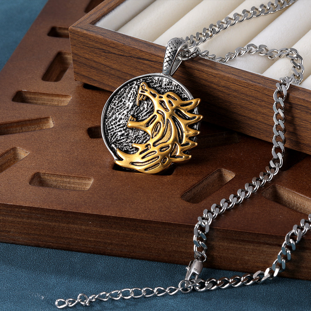 Vintage Wolf Stainless Steel Tag Necklace丨DP-190