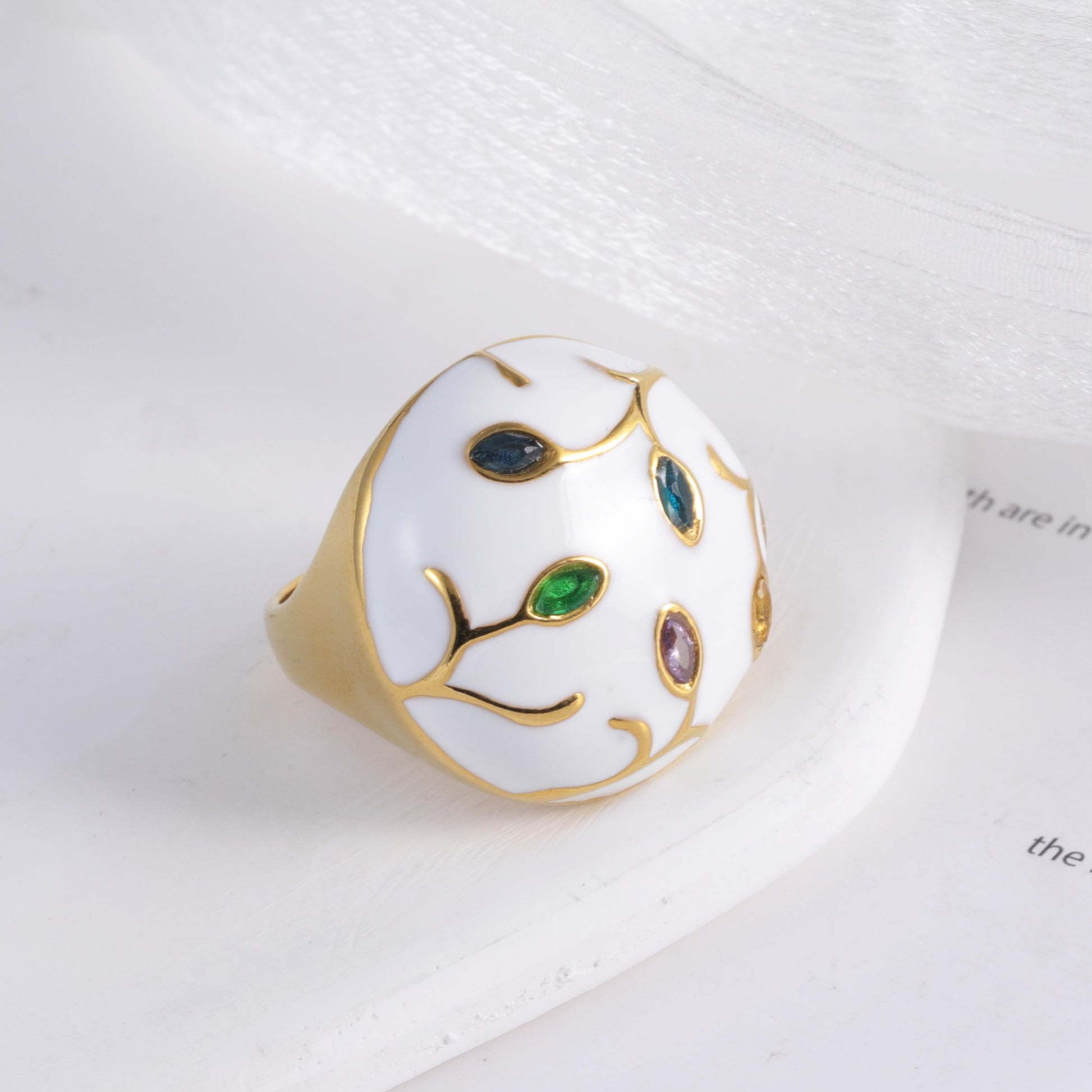 European Style Tree Branch Design Gemstone Ring Women's Fashion Metallic Band | G004480