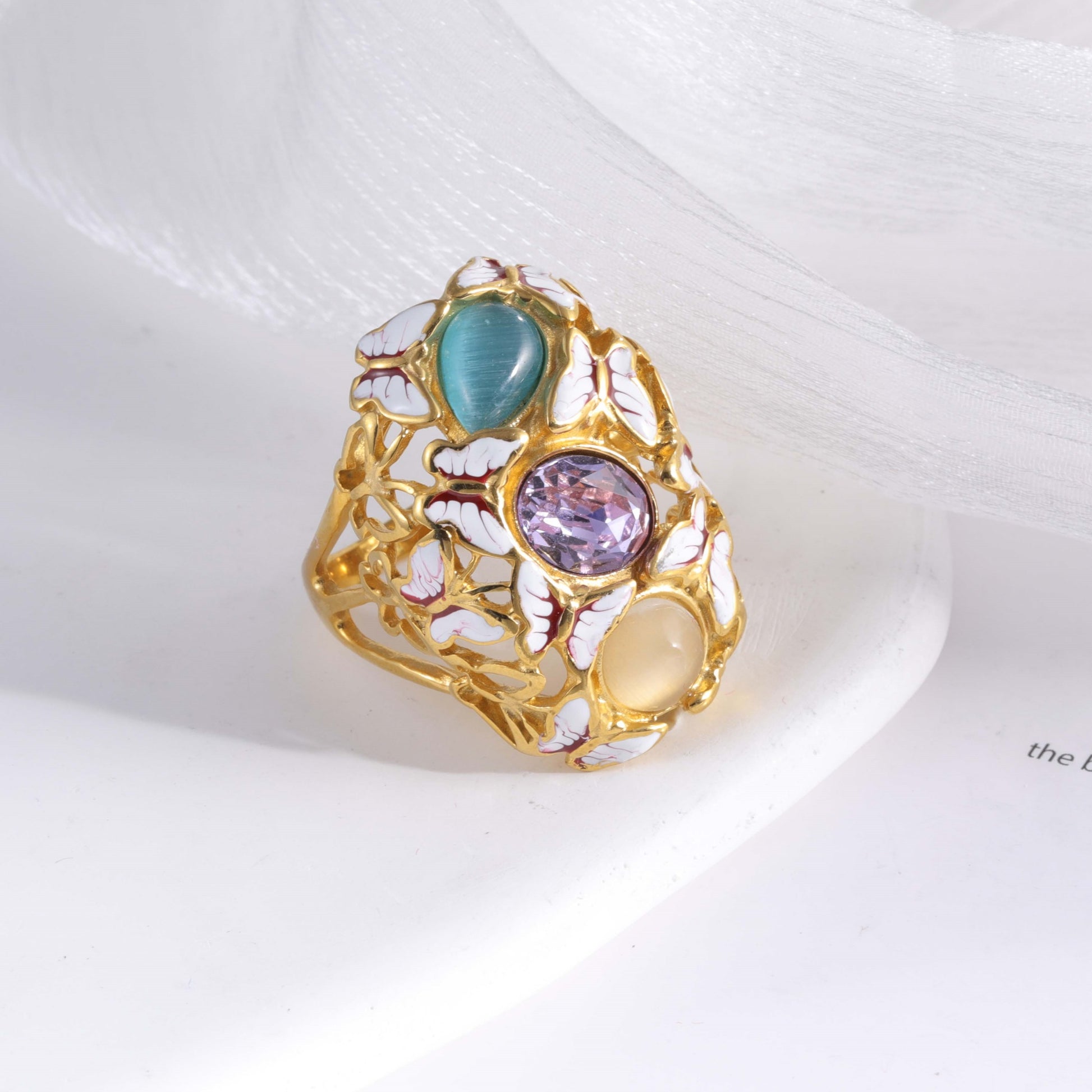 Creative Stainless Steel Gemstone Decorative Ring Women's Ring | G004474