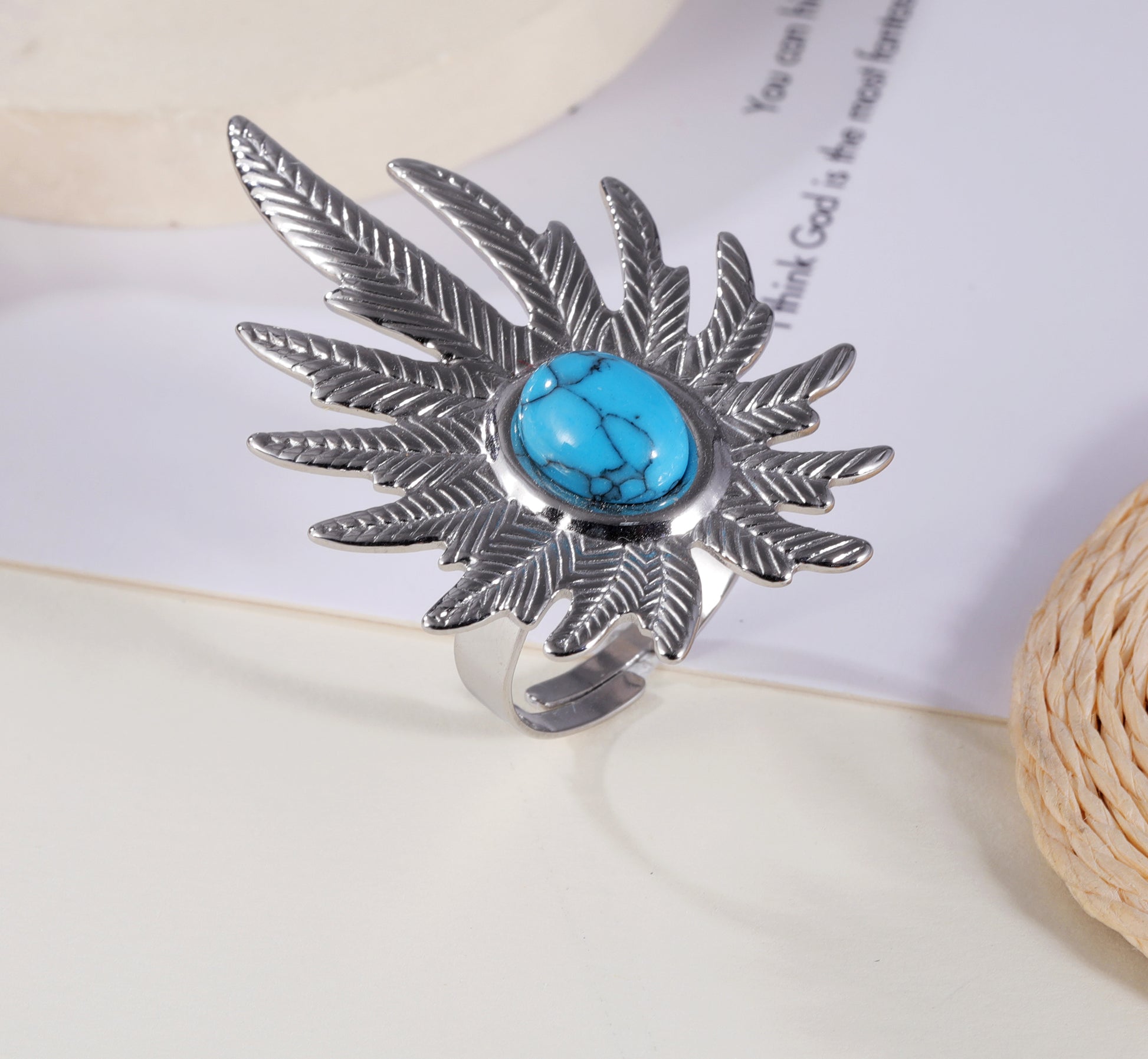 Turquoise in Leaves - Nature-Inspired Ring for Women | G005434