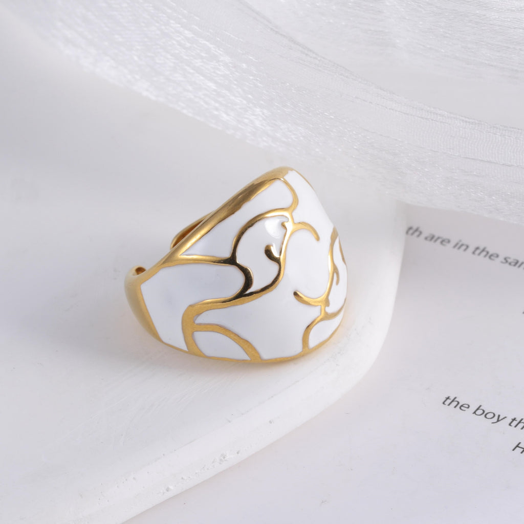 Elegant Stainless Steel White and Gold Ring Classic Fashion for Women | G004271