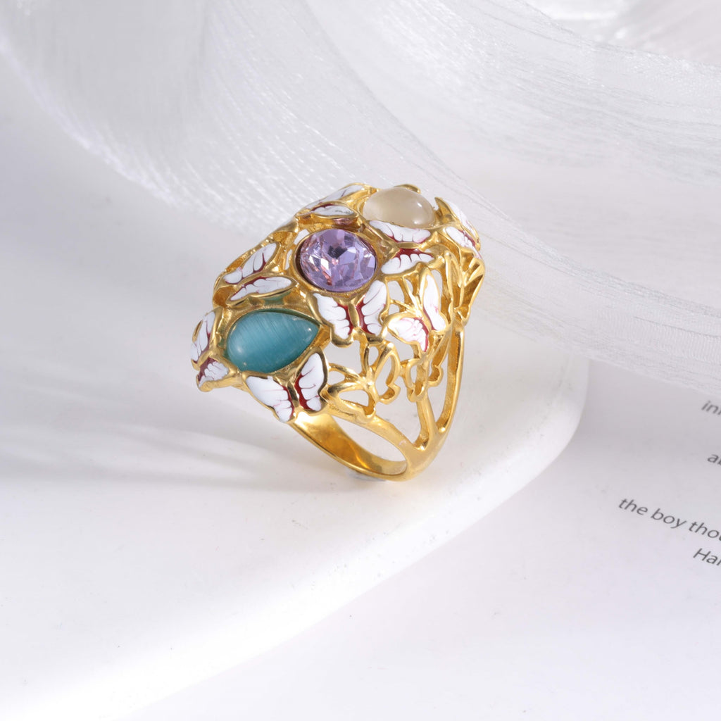 Creative Stainless Steel Gemstone Decorative Ring Women's Ring | G004474