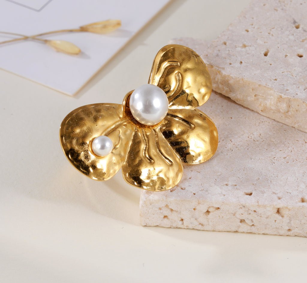 Simple Butterfly Pearl Stainless Steel Women's Ring | G005539