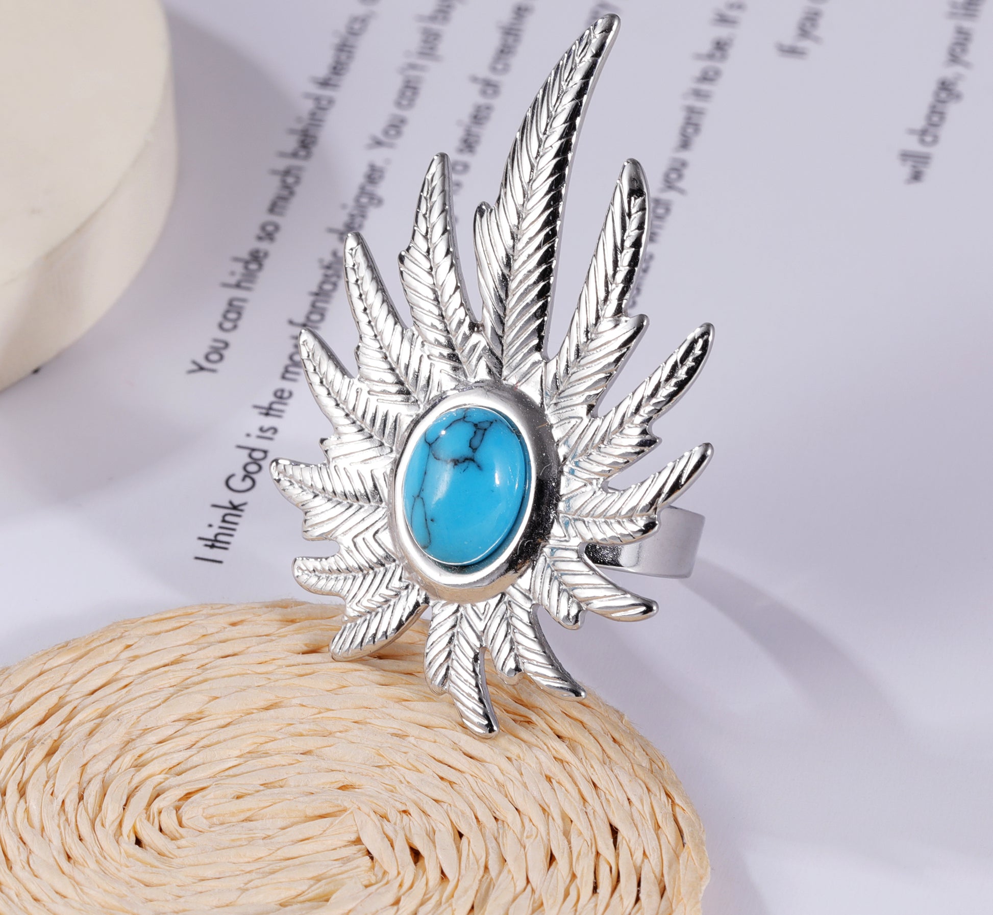 Turquoise in Leaves - Nature-Inspired Ring for Women | G005434