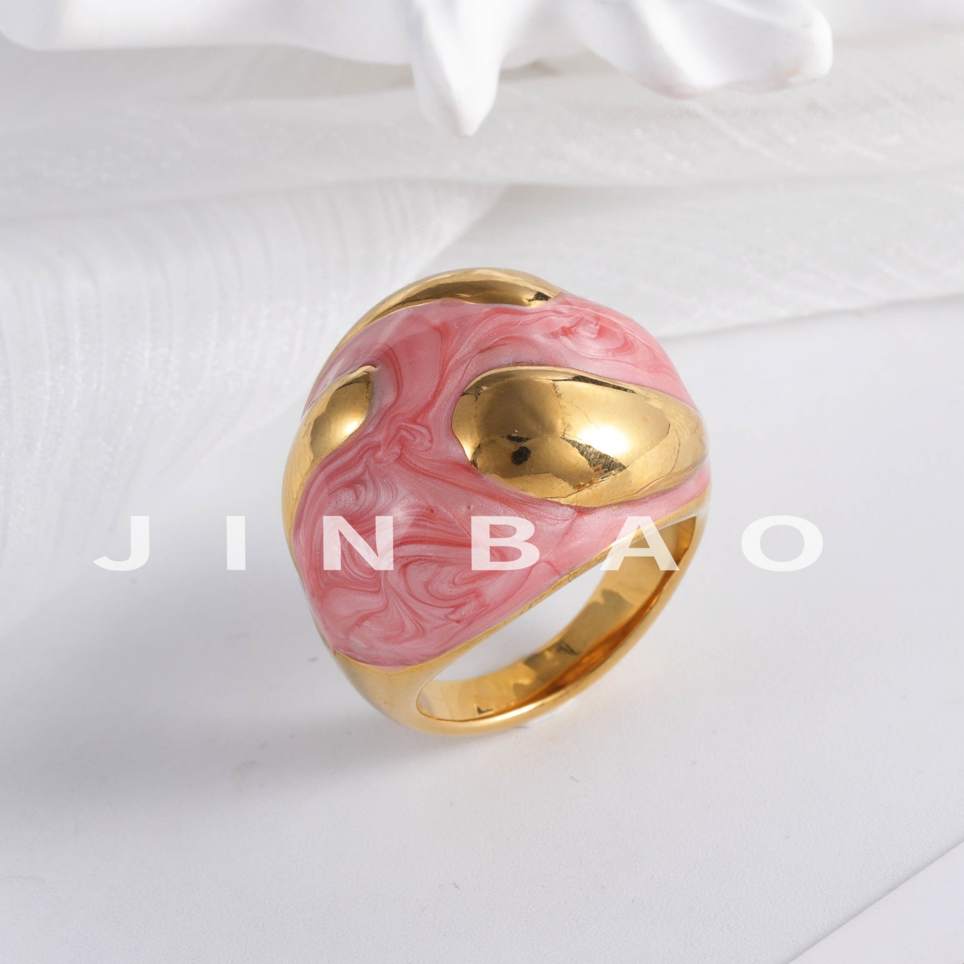 Colorful Marbled Resin Stainless Steel Ring with Gold Detail for Women | G004486