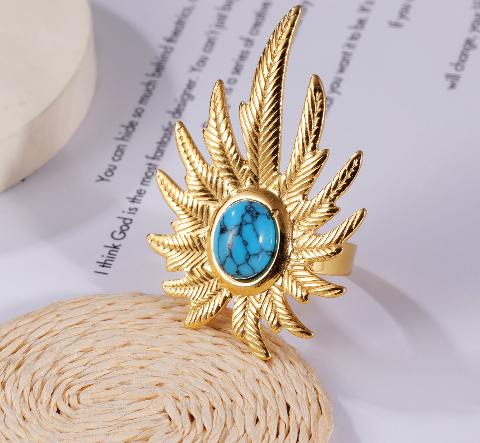Turquoise in Leaves - Nature-Inspired Ring for Women | G005434