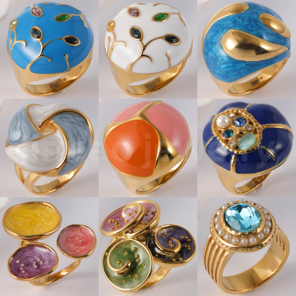 24K Gold-Plated Ceramic Floral  Design Luxury Daily Wear for Women's Ring