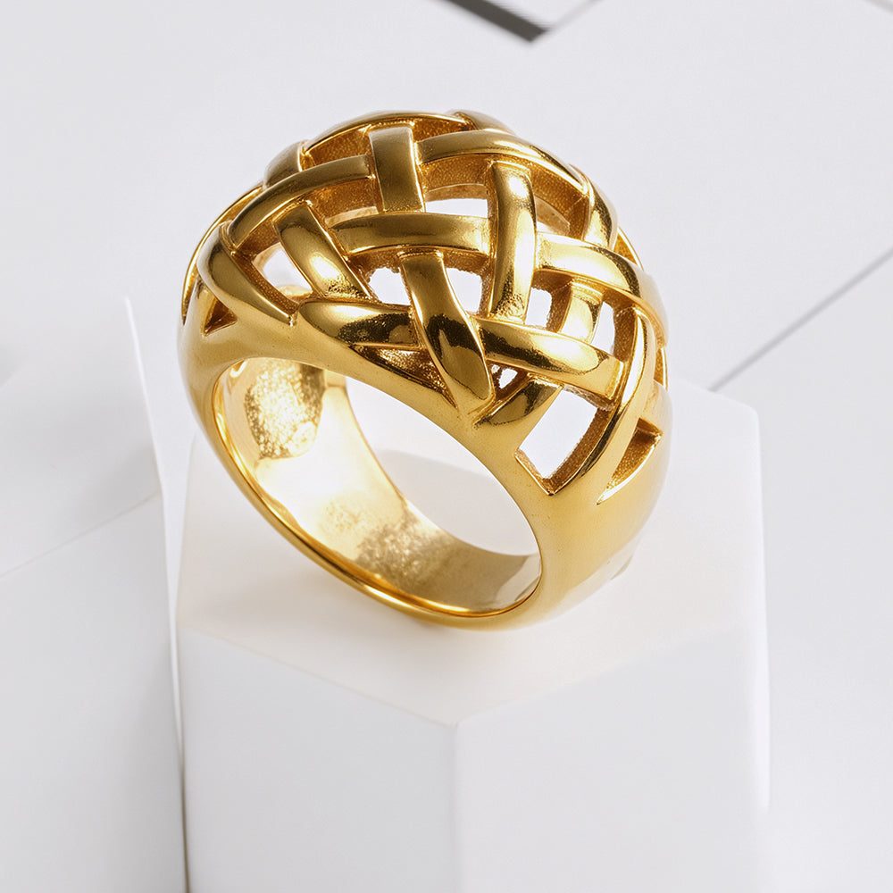 Chic Stainless Steel Woven Texture Ring for Women | ML058