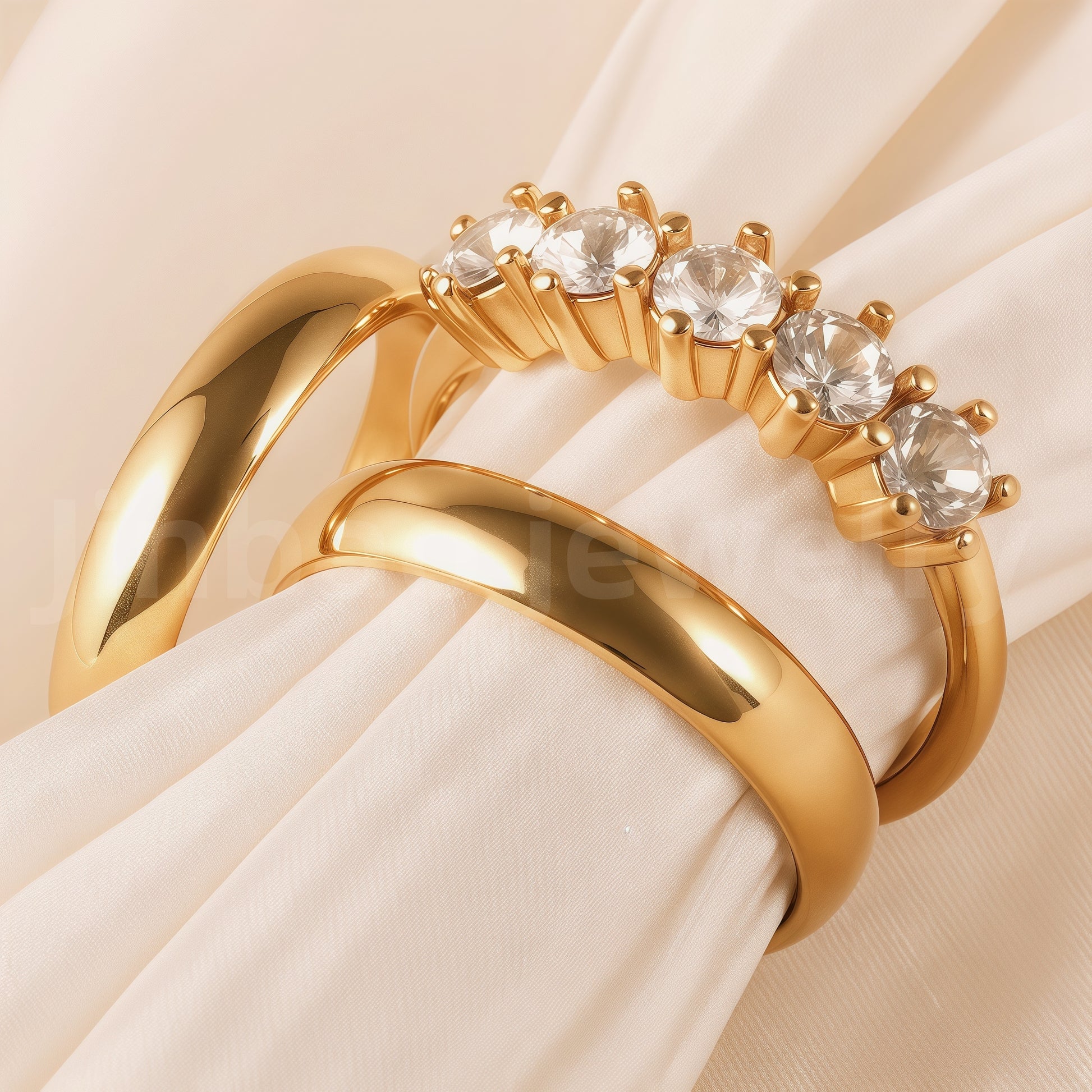 24K Gold-Plating Stainless Steel Luxury Crystal Wedding Waterproof Ring