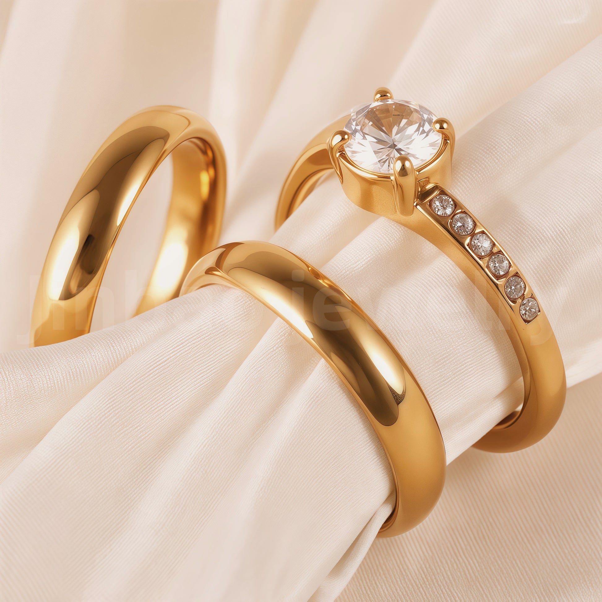 24K Gold-Plating Stainless Steel Luxury Crystal Wedding Waterproof Ring