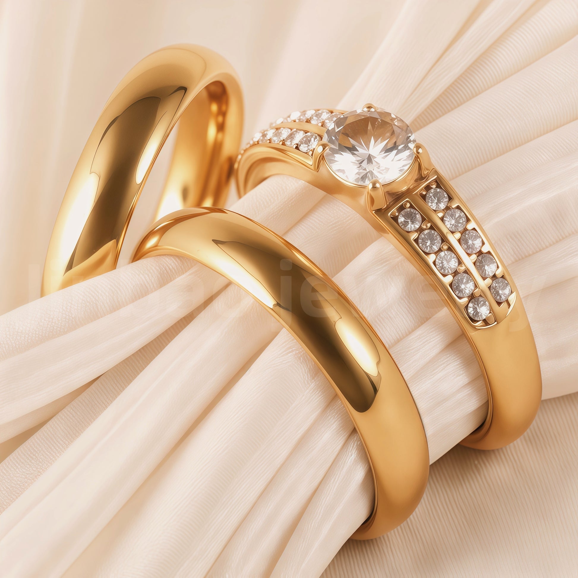 24K Gold-Plating Stainless Steel Luxury Crystal Wedding Waterproof Ring