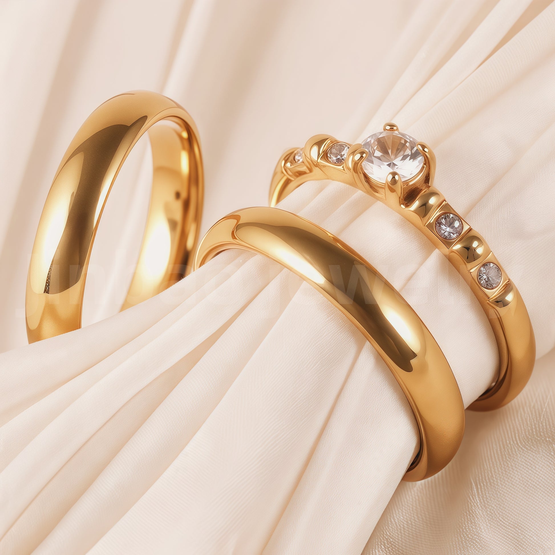 24K Gold-Plating Stainless Steel Luxury Crystal Wedding Waterproof Ring