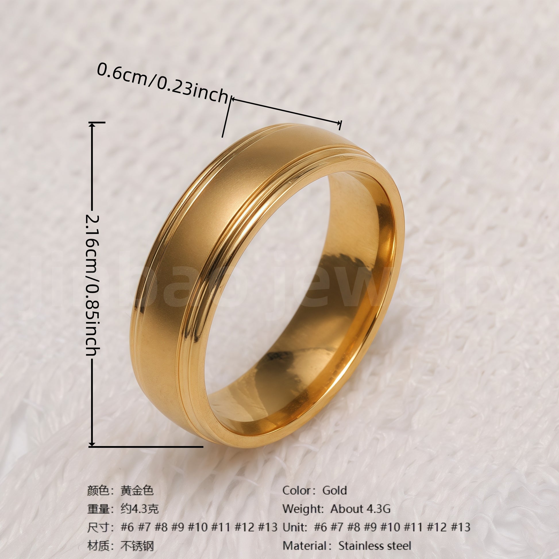 Stylish 24K Gold-Plating Stainless Steel Unisex 6MM Band