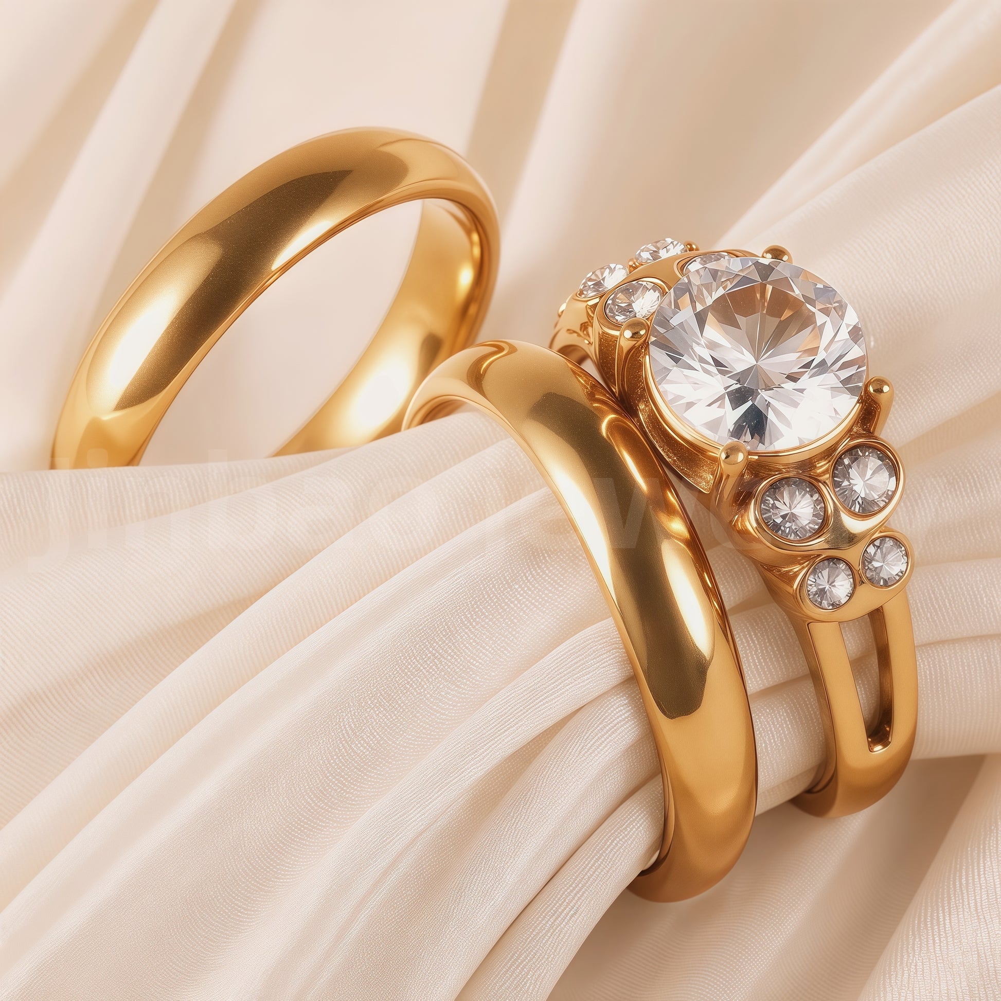 24K Gold-Plating Stainless Steel Luxury Crystal Wedding Waterproof Ring