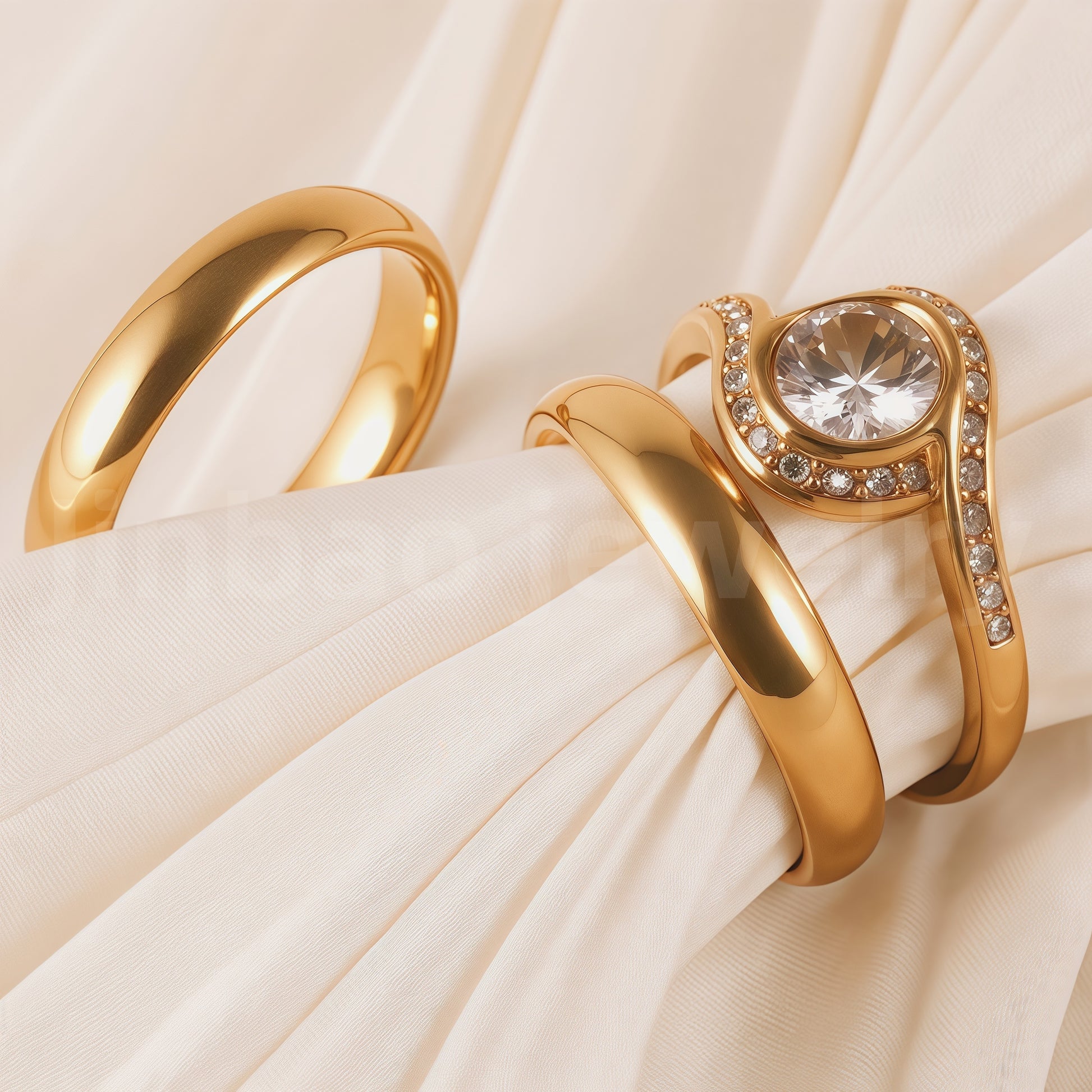 24K Gold-Plating Stainless Steel Luxury Crystal Wedding Waterproof Ring