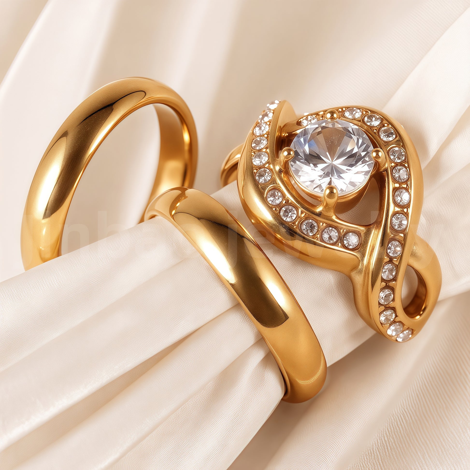 24K Gold-Plating Stainless Steel Luxury Crystal Wedding Waterproof Ring